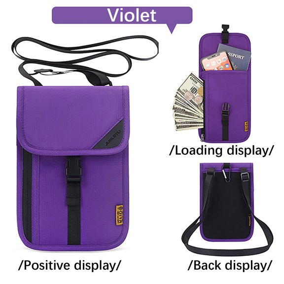 Taotanxi Travel Neck Wallet With Double Zippers, Rfid Blocking Passport Holder With Adjustable Neck Strap To Keep Cash, Credit Cards And Travel Documents Safe - Purple