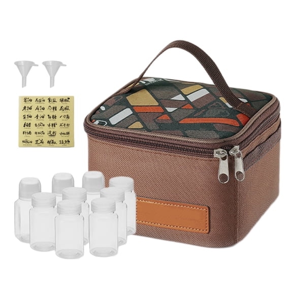Taotanxi Travel Spice Containers Kit, 3 Pcs 2.7 Oz Liquid Spice Bottles, 3 Pcs 3.3 Oz Sauce Bottle, 3 Pcs 2.7 Oz Spice Box With Small Spoon, Durable Storage Bag for Camping, Hiking, Outdoor Bbq