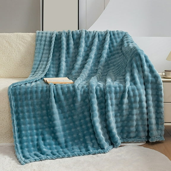 Taotanxi Twin Blanket for Couch Blue Super Soft Flannel Fleece 3D Bubble Lightweight Bed Blanket All Season Use (Dark Teal, Twin(30"x40"))
