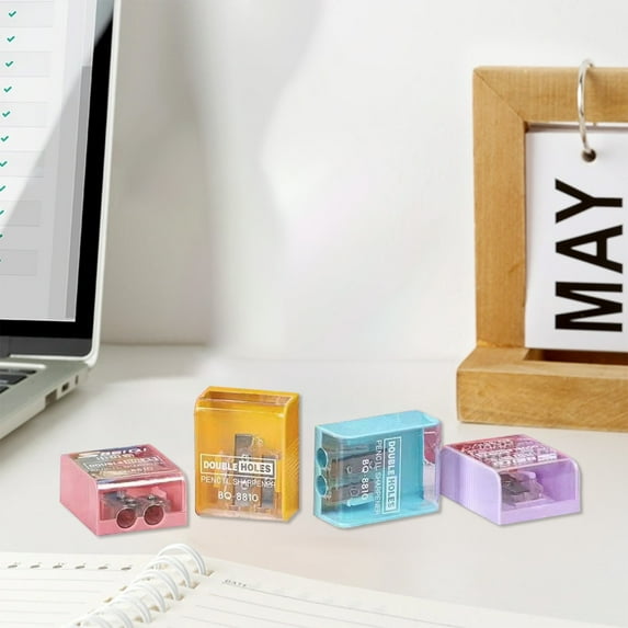 Taotanxi Two Hole Small-scale Pencil Sharpener 4Pcs,1 Blue, 1 Pink, 1 Purple, 1 Yellow