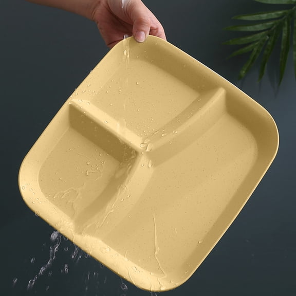 Taotanxi Unbreakable Divided Plates 10 Inch,Reusable Wheat Straw Kids Plates，Microwave And Dishwasher Safe, Perfect For Kids And Adults,Yellow