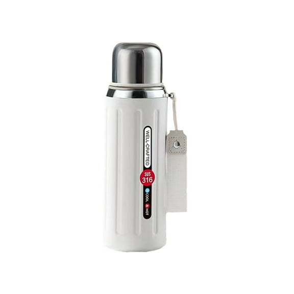 Taotanxi Vacuum Insulated Bottles with Cup 600ml/21oz Stainless Steel Hot Thermo Bottles for Cold and Hot Drinks Water Coffee Thermo with Cup (White,600ml)