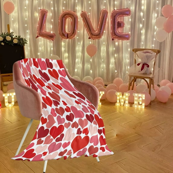 Taotanxi Valentine'S Day Blanket Romantic, Red Love Flannel Blanket Warm, Bed And Sofa Blanket Soft And Comfortable, The Choice For Lovers Hot Pink