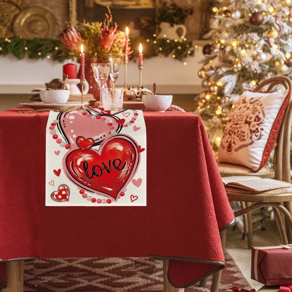 Taotanxi Valentine’S Day Table Runner,Valentine’S Day Decorations,Love Valentine’S Day Party Decorations,Valentine’S Day Red Heart Table Table Covers,Valentine’S Day Table Tablecloth D