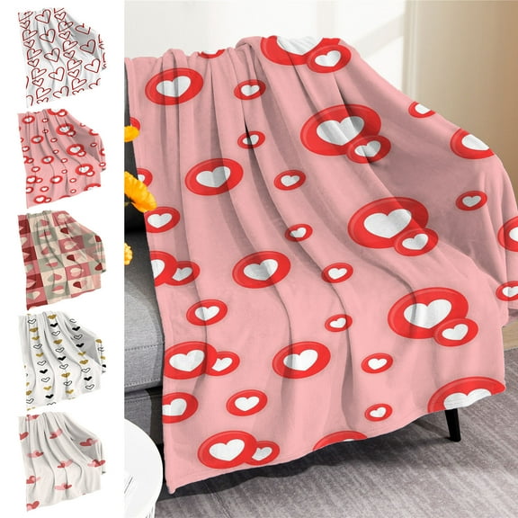 Taotanxi Valentine's Day Love Heart Throw Blanket, Lightweight Ultra Soft Flannel Blanket for Girlfriend Sweetheart, Pink Red Warm Cosy Fuzzy Throw Blanket for Sofa and Bed 30" x 40"