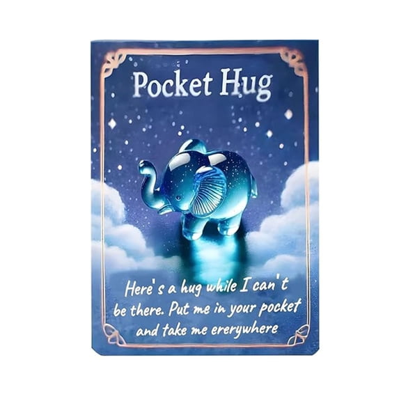 Taotanxi Valentine's Day Pocket Hug Token Gifts Bulk Mini Resin Animals with Pocket Hug Cards Bulk for Friend Boyfriend Girlfriend (Elephant)