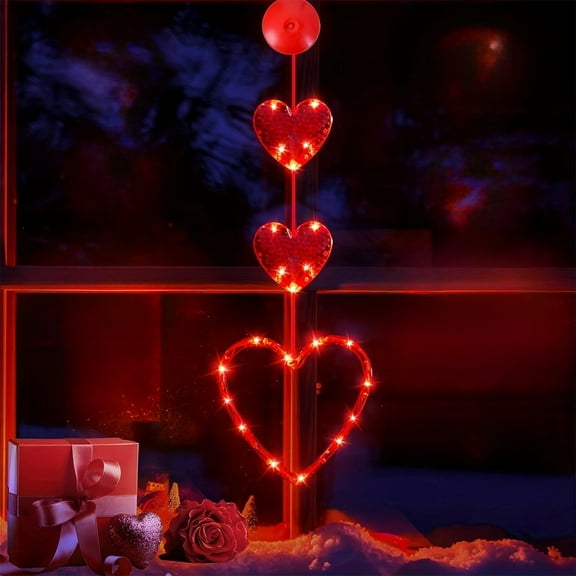 Taotanxi Valentines Day Window Lights Decorations with Timer, Battery Powered Hanging Pink Lighted Heart Shaped Sucker LED Lamp for 2026 Holiday Indoor Home Decor