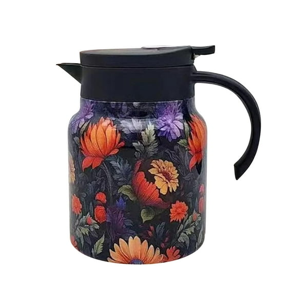 Taotanxi Vintage Floral Pattern Teapot - Built-In Infuser, 28Oz/35Oz, Insulated Teapot With Handle, Stainless Steel Insulated Coffee Pot for Hot And Cold Beverages (800Ml -Orange)