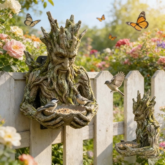 Taotanxi Whimsical Tree Face Garden Feede,Hidden Tree Faces Decor Outdoor Wallmounted Statue Art with Leaf Features, Outdoor Decor Garden Accessory (Nature and Outdoors)