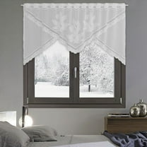 Taotanxi White Sheer Swag Valance, Country Style Tassel Embroidered Kitchen Curtains Valance, Light Filtering Decorative Tier Curtain for Bathroom, 72" x 40"