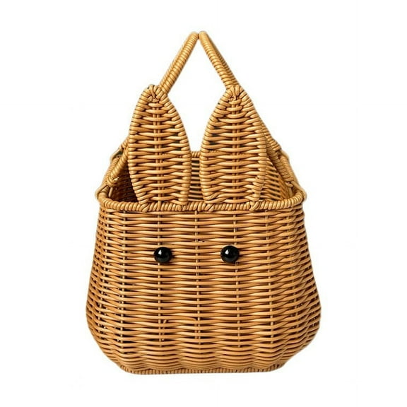 Taotanxi Wicker Woven Basket With Handles Bunny Ear Shape Picnic Serving Basket Rattan Seagrass Flower Basket Wall Storage Organizer Basket for Easter Christmas