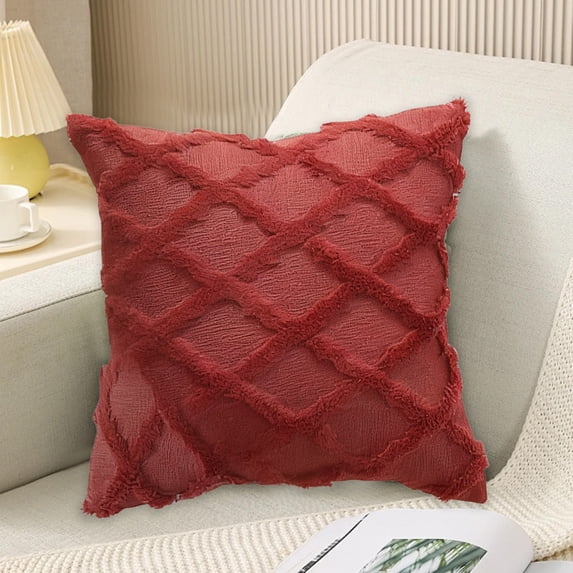 Taotanxi Wine Soft Polyester Short Wool Velvet Decorative Throw Pillow Covers 18x18 inch White Rectangular Luxury Style Cushion Cases Pillow Shell for Sofa Bedroom