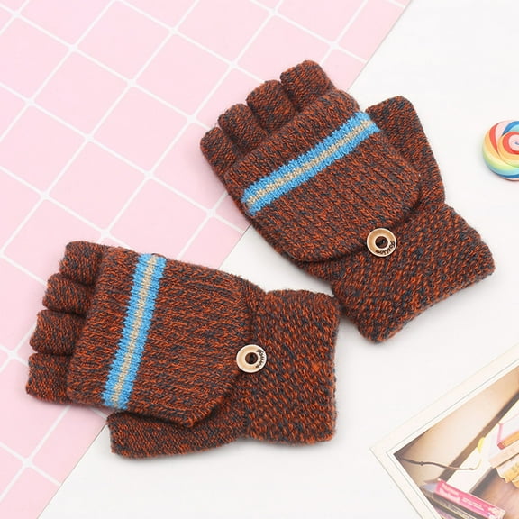 Wovilon Winter Big Children's Gloves Half Finger Knit Gloves AB-yarn Boy Gloves
