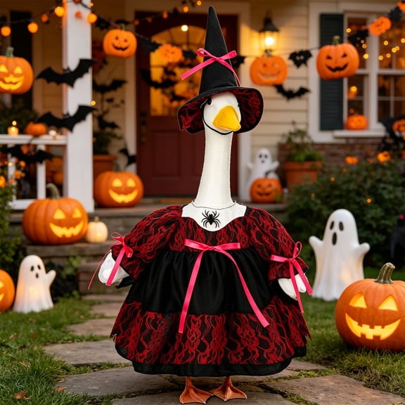 Taotanxi Wizard Porch Goose Outfit Witch Geese Costume for 23" High Cement or Plastic Goose Clothes for Yard Lawn Outdoor Garden Patio Magical Wizard Party Decoration
