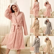 Taotanxi Women Button Warm Winter Flannel Pajamas Set Long Sleeve Fleece Nightgown Bathrobe Long Pant