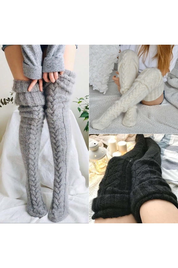 Women Cable Knit Extra Long Boot Over Knee Thigh Stocking Leg Warmers