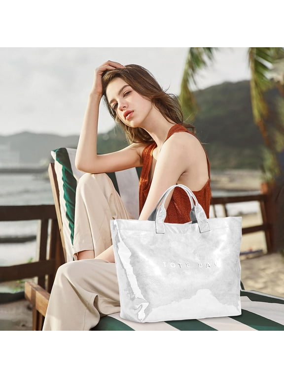 Women'S Pvc Tote Bag Tattered Beggars Style Monogrammed Tote Bag Shoulder Bag Winter Fall Fashion Kraft Tote Bag For Shopping Outing White