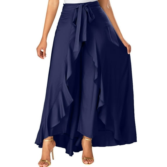 Wovilon Women's Casual Hakama Irregular Leaf Bow High Waist Long Culottes Skirt