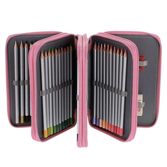 Taotanxi Zippered Pencil Case-Canvas 72 Slots Handy Pencil Holders for for Prismacolor Watercolor Pencils, Colored Pencils, Marco Pencils (Pink)
