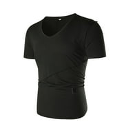 Taotaoxi Men's Short-sleeved T-shirt Solid Color Embroidered V-neck European Code Men Clothing