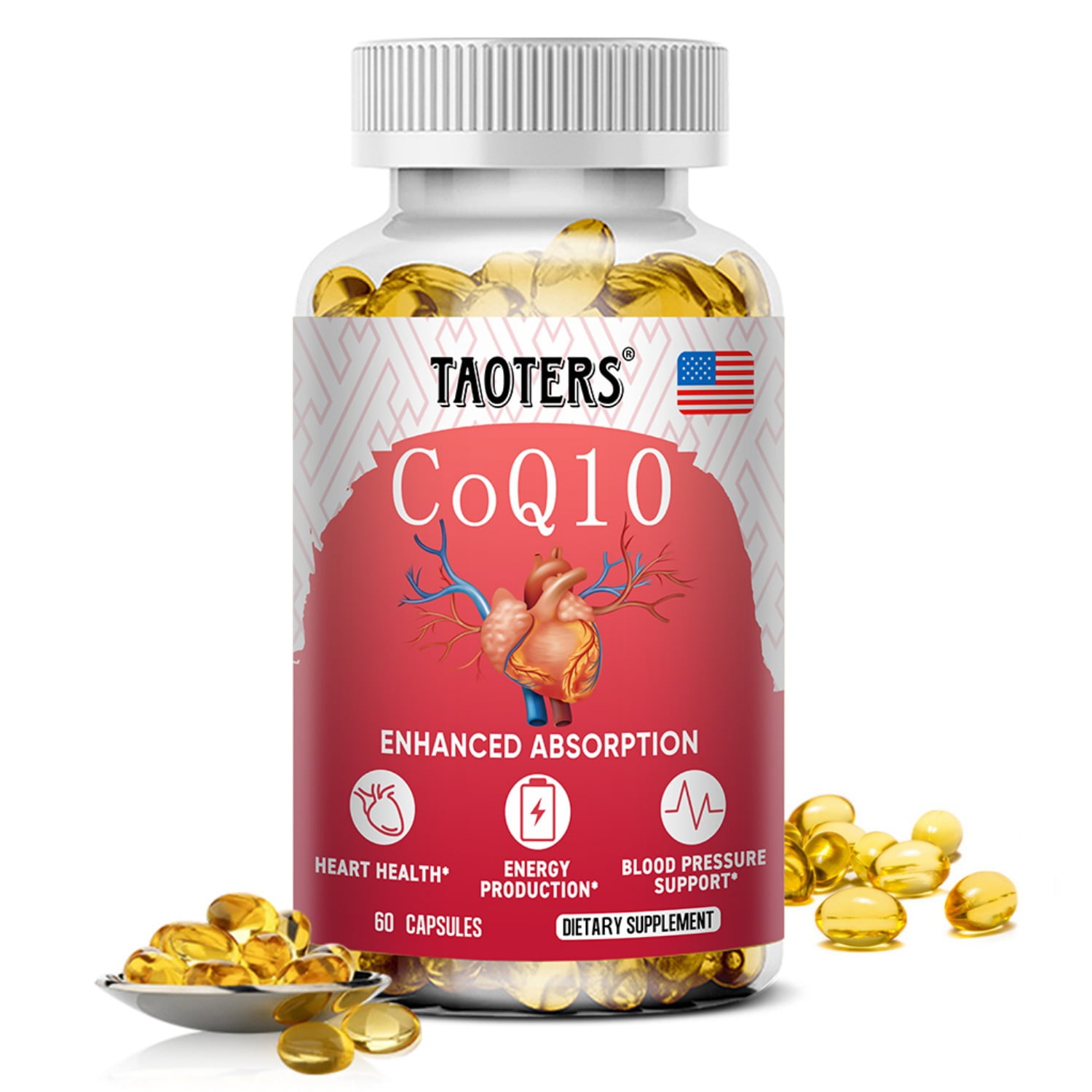 Taoters Coenzyme Q10 Capsules Contains Resveratrol Heart Health