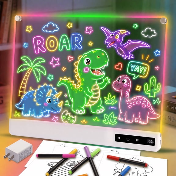 Taotique 17-Inch Rechargeable LED Drawing Board, 8-Color Light Modes, Neon Art Dry Erase Light Up Doodle Glow Pad with Built-in Stand, Sketching Gift Toy for Kids/Girls/Teens