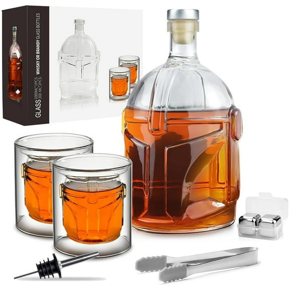 Taotique Whiskey Decanter Set with Glasses and Whiskey Stones, Crystal Decanter Set With 2 Whiskey Glasses Birthday Gifts for Men, Husband, Father, Boyfriend