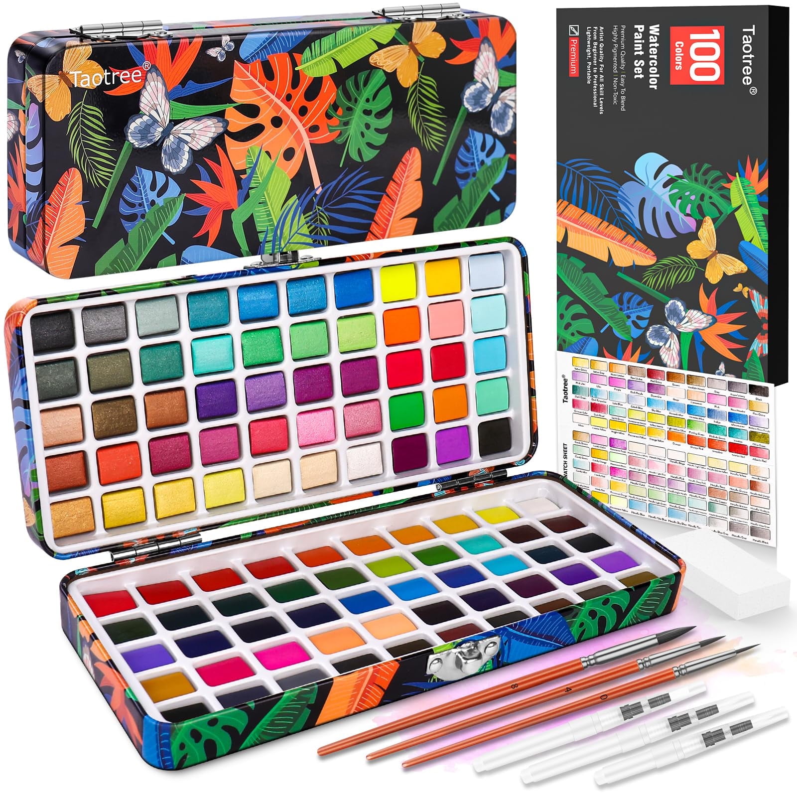 Taotree Watercolor Paint Set 100 Colors, AIS1Art Supplies Kit Travel Water Colors with Paints Brushes, Crafts Painting Supplies, Drawing Gifts for Teens Girls Boys Kids Adults Artists