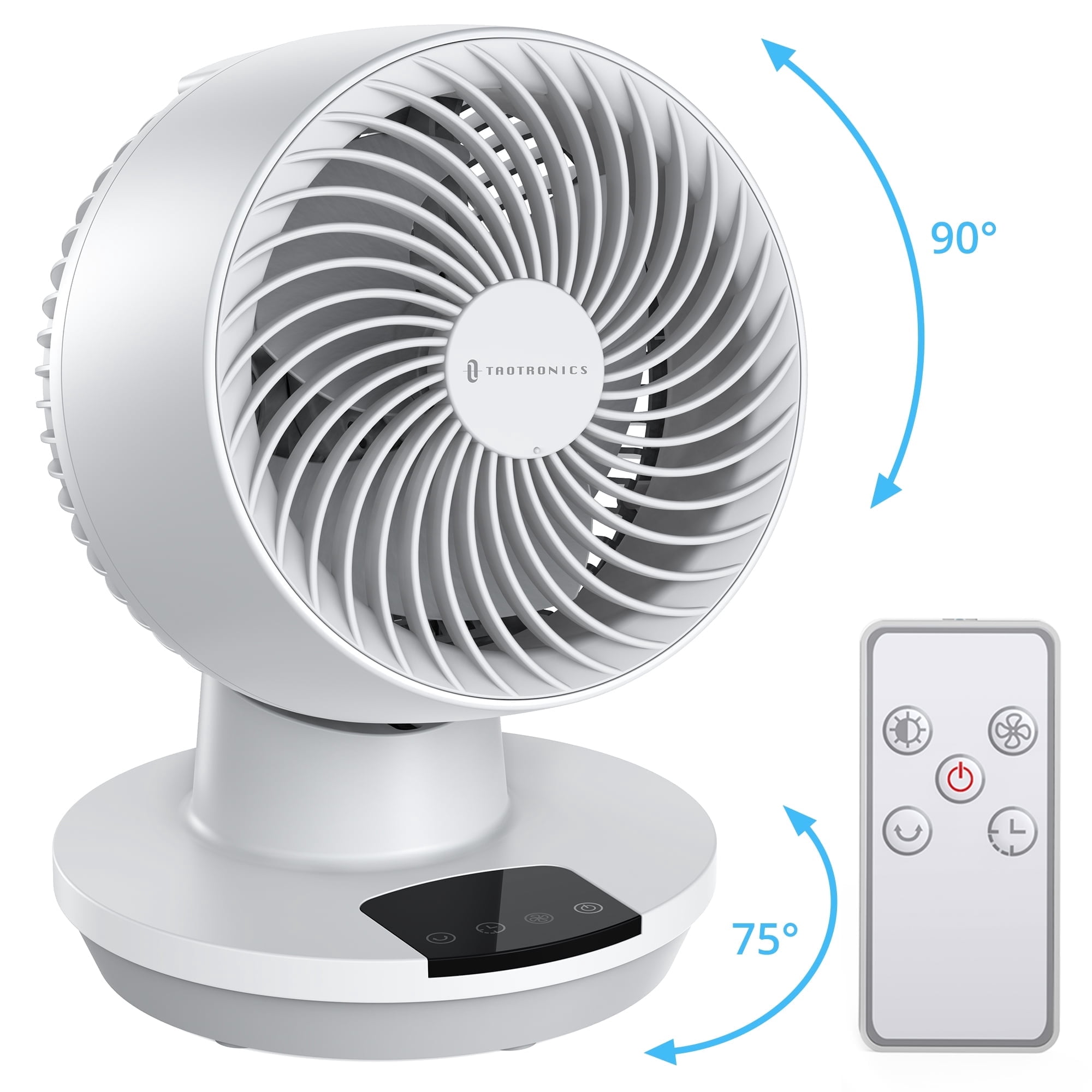 Taotronics Desk Fans, 12-Inch Air Circulator Fan for Bedroom, 60ft Powerful Airflow, Table Fan with Remote Control, 8-Hour Timer, 160° Tilt Adjustment, 3 Speeds Small Portable Fan for Home, Office