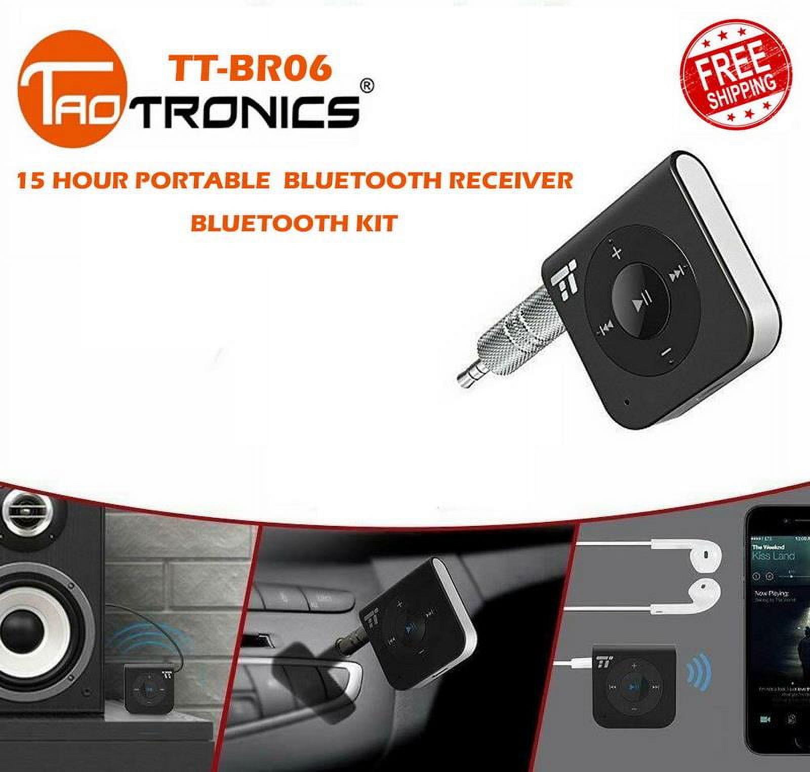 Taotronics Portable 15 Hour Bluetooth Receiver Wireless Car Aux Adapter SB23 - image 1 of 4