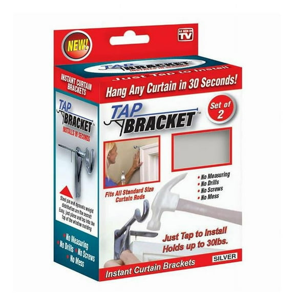 Tap Bracket 30 lbs As Seen on TV Steel Curtain Bracket, Silver