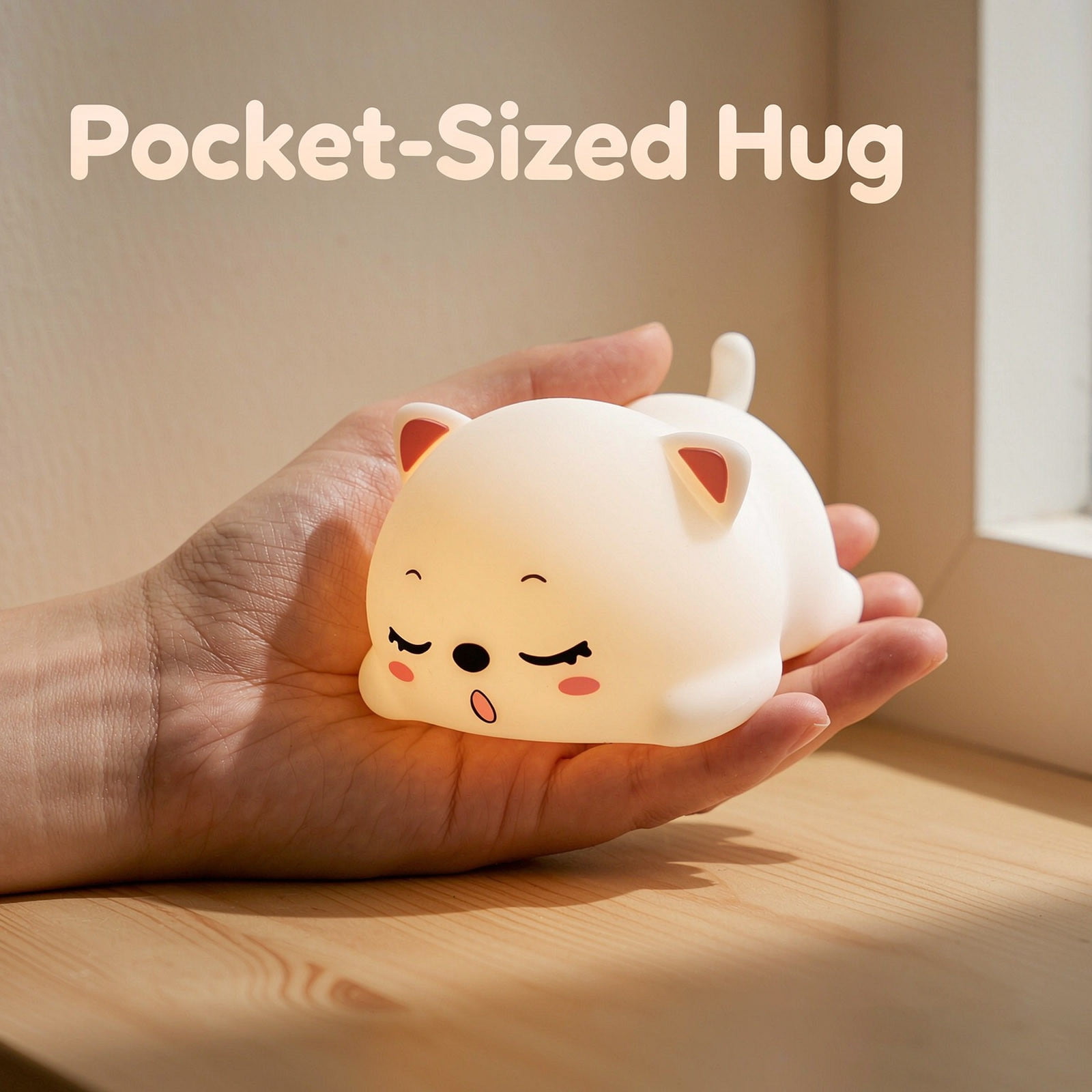 Tap Control Cute Cartoon Snoring Cat Silicone USB Rechargeable Night ...