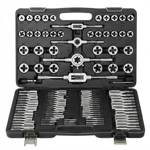 Tap and Die Set, 110-Piece Include Metric Size M2 to M18, Bearing Steel Taps and Dies, Essential Threading Tool for Cutting External Internal Threads, with Complete Accessories and Storage Case