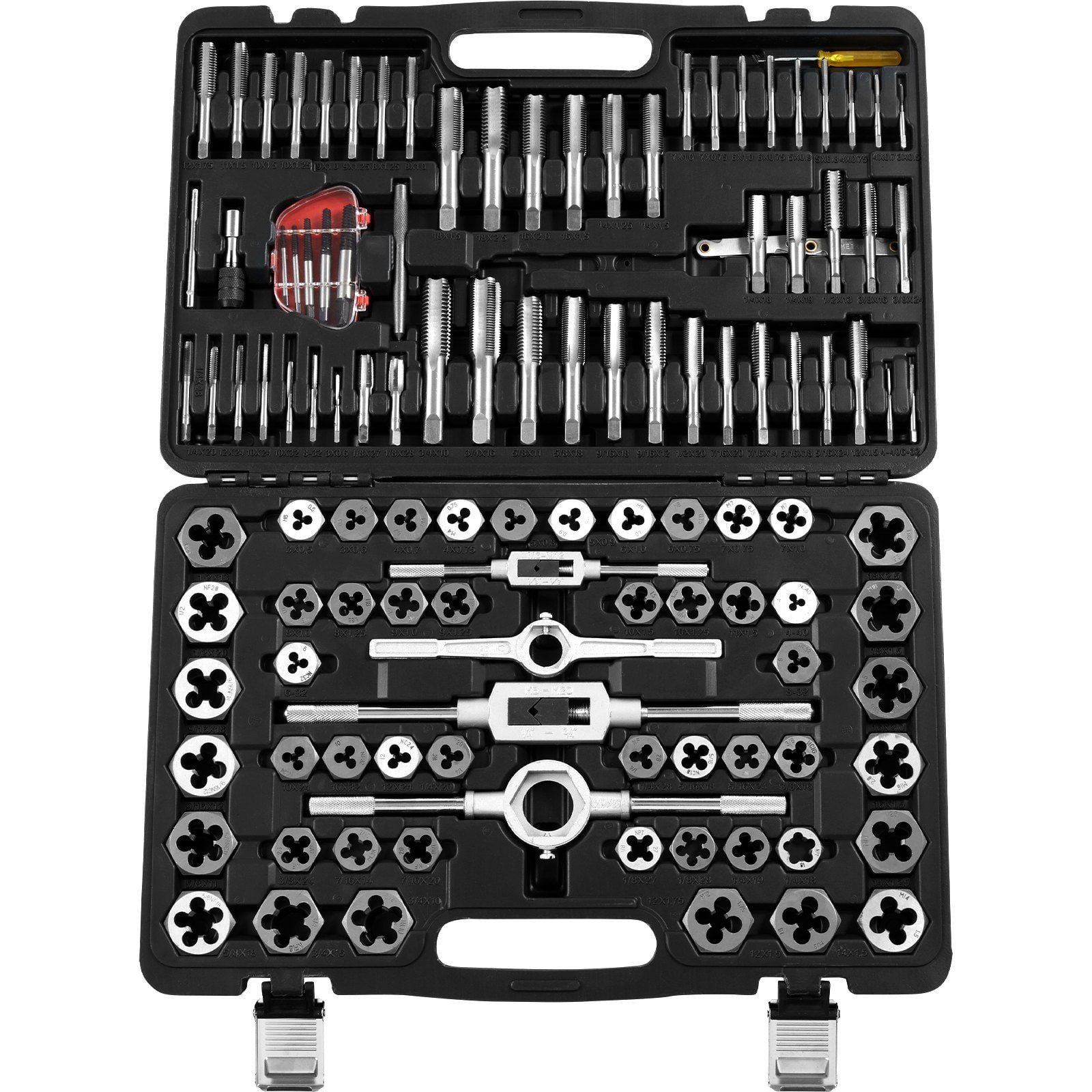 Tap and Die Set 116-Piece, Metric and SAE Size Threading Tools Kit, High Carbon Steel Taps and Dies for Cutting Internal External Threads, with Storage Case and Accessories