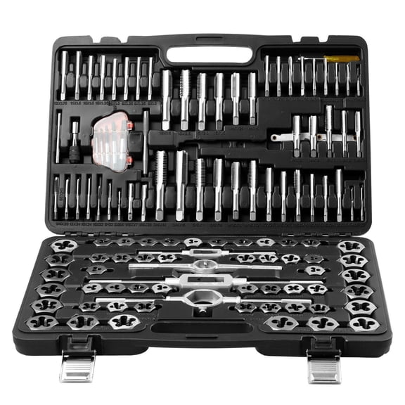 Tap and Die Set 116-Piece - Metric SAE Tap & Die Kit, Bearing Steel Taps Dies with Wrenches, Screw Pitch Gauge, Extractor, Storage Case - Threading Tool for Metalworking