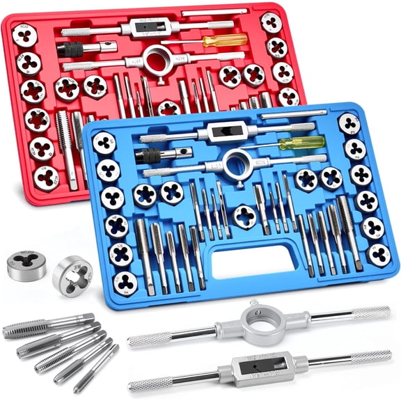 Tap and Die Set, 80PCS SAEMetric Thread Repair Kit(Standard 80PCS) | Premium 52100 Bearing Steel Tap & Die Set, Internal External Thread Tool Kit for Automotive, DIY, Metal Repair (NC/NF/NPT)
