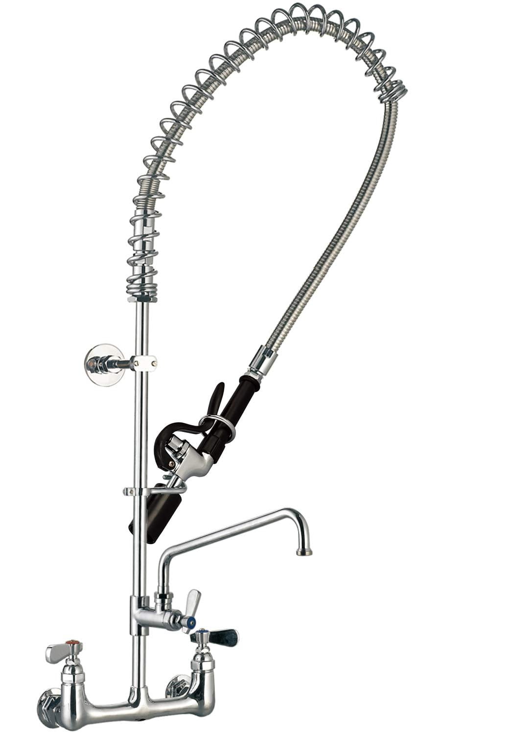 Tap Industries TPRF-812 Commercial NSF Wall-Mount Pre-Rinse Faucet for Restaurant Kitchens, with Spray Valve and Add-On Faucet with 12-Inch Swing Spout