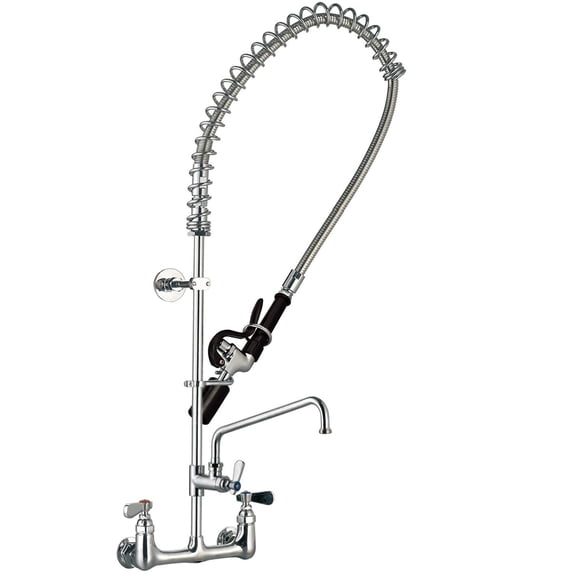 Tap Industries TPRF-812 Commercial NSF Wall-Mount Pre-Rinse Faucet for Restaurant Kitchens, with Spray Valve and Add-On Faucet with 12-Inch Swing Spout