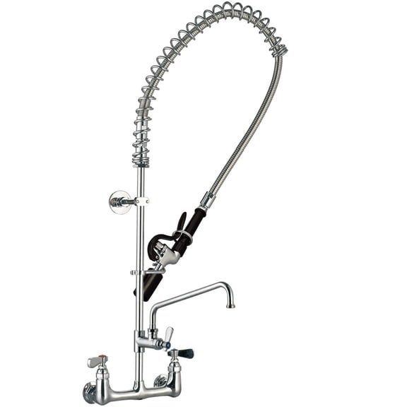 Tap Industries TPRF-812 Commercial NSF Wall-Mount Pre-Rinse Faucet for Restaurant Kitchens, with Spray Valve and Add-On Faucet with 12-Inch Swing Spout