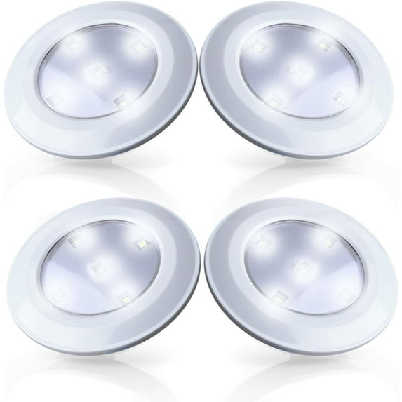 Tap Lights 4 Pack LED Battery Operated Stick On Lights Wireless Closets Cabinets Cupboards Lights Puck Lights, White