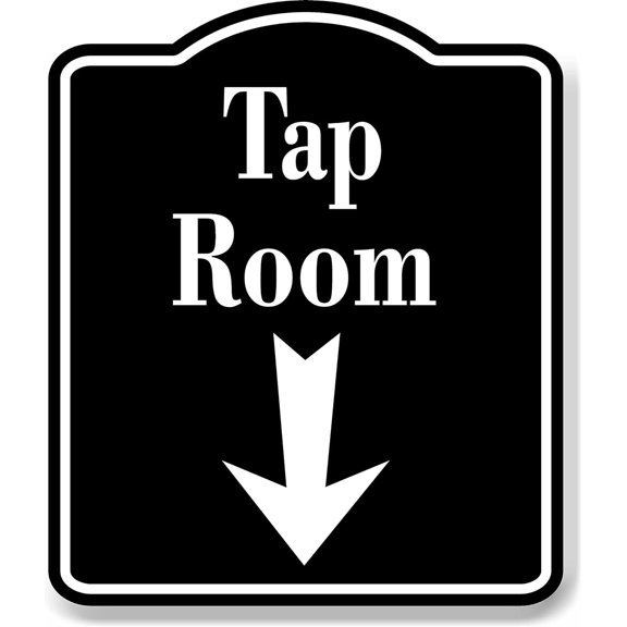 Tap Room Bar Down Arrow BLACK Aluminum Composite Sign, 8.5"x10"