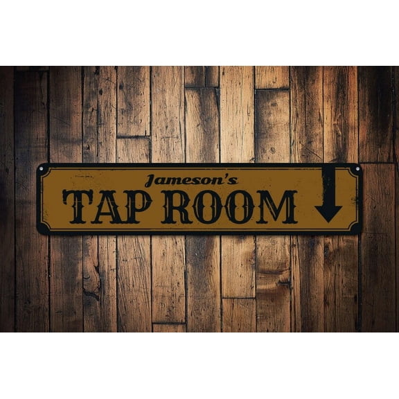 Tap Room Sign Bar Name Sign Directional Arrow Sign Custom Home Bar Sign Metal Beer Decor - Decoration Sign - Size: 16 x 4 Inches