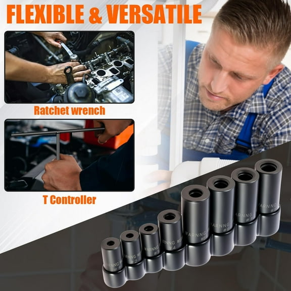 Tap Socket Set, 8Piece – 1/4" & 3/8" Drive, Fits All MCTI Standard Taps (1/2" & 1/8" NPT, Up to 12mm Metric), Ideal for Socket Wrench Set Use
