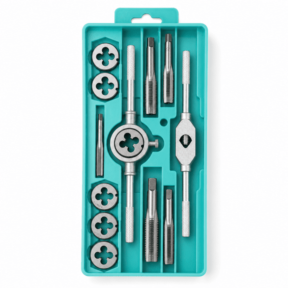 Tap and Die Set, 12 Pieces Metric Threading Tool Kit M6-M12 with Tap Wrench and Die Stock for Automotive Repair