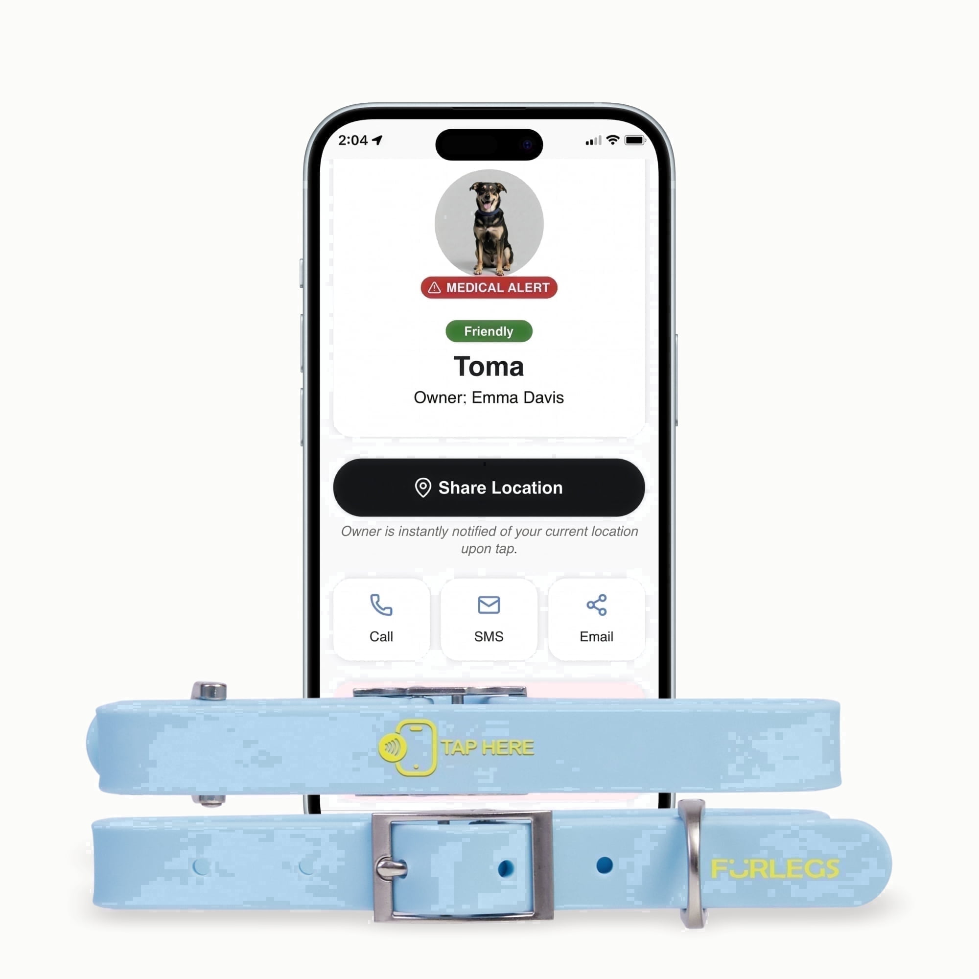 TapSafe Silicollar Smart Digital ID and Health Profile Silicone Dog Collar - Universal Digital Health Passport, Waterproof NFC
