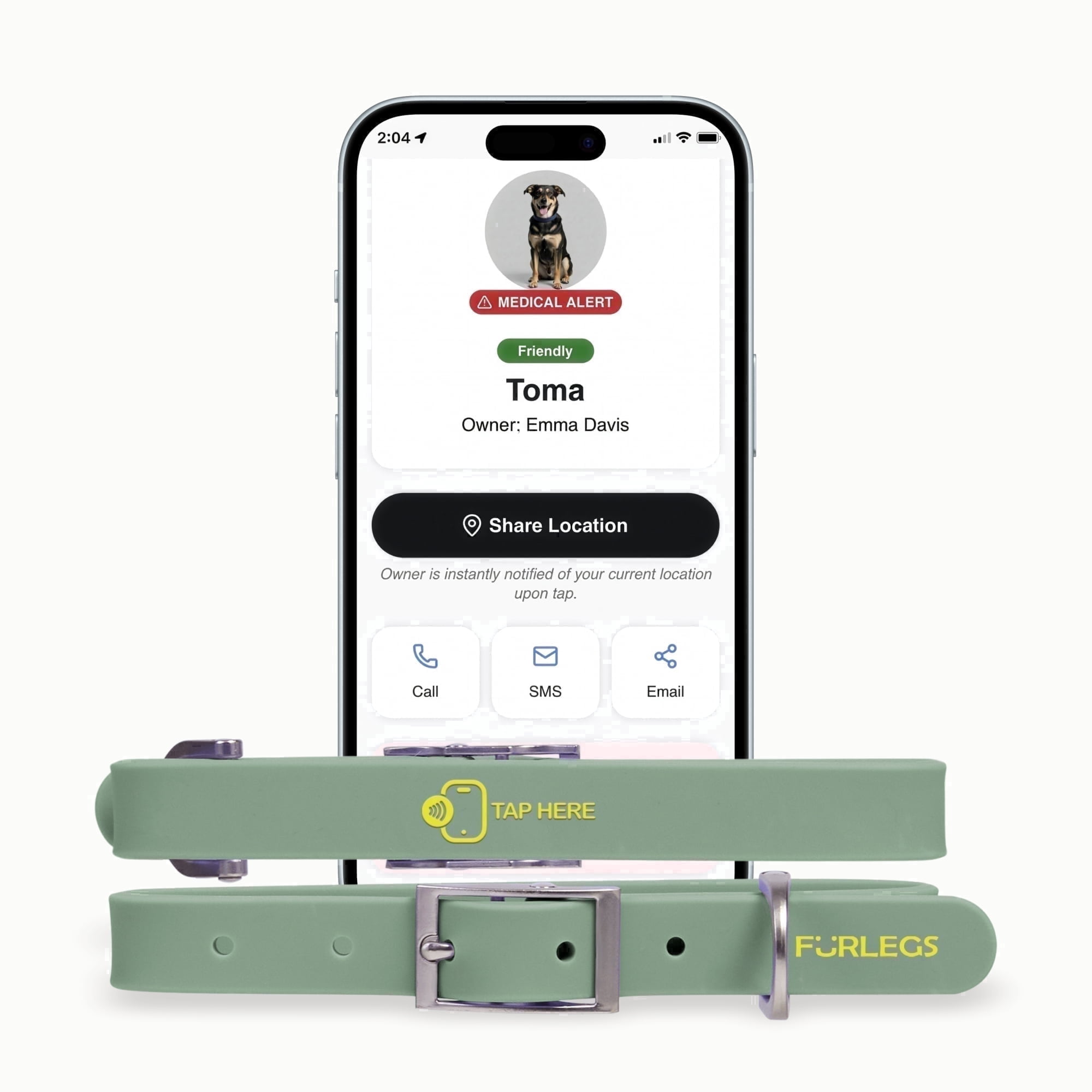 TapSafe Silicollar Smart Digital ID and Health Profile Silicone Dog Collar - Universal Digital Health Passport, Waterproof NFC
