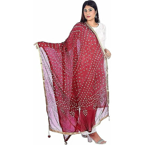 Tapara Silk Bandhani Bandhej Dupatta for Women, Heavy Dupatta with Gota Work and Latkan