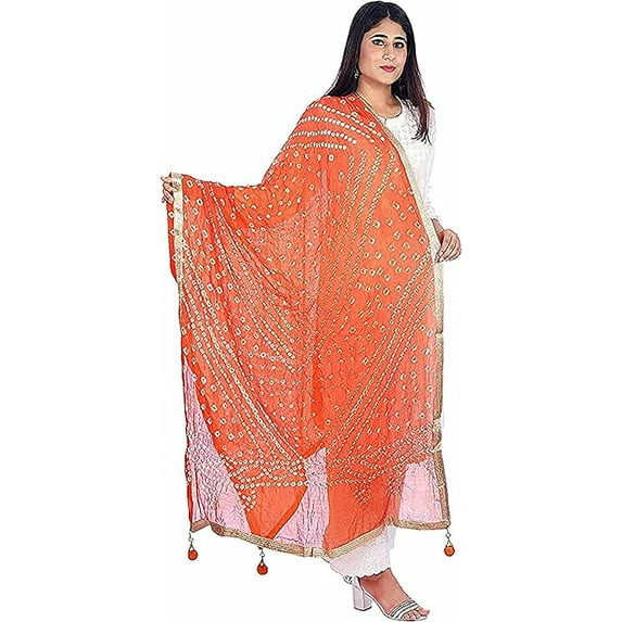 Tapara Silk Bandhani Bandhej Dupatta for Women, Heavy Dupatta
