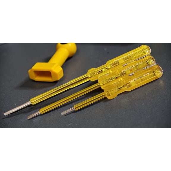Taparia Line Tester Set Pack of 3 (813, 816, 818) Yellow Analog Voltage Screwdriver Testers for Electrical Testing, Durable Insulated Handle, Home & Professional Use