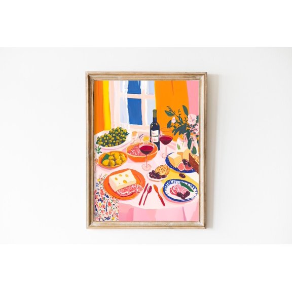 Tapas and Wine Colorful Spanish Dinner Home Wall Decoration, Unframed Canvas 24x36in